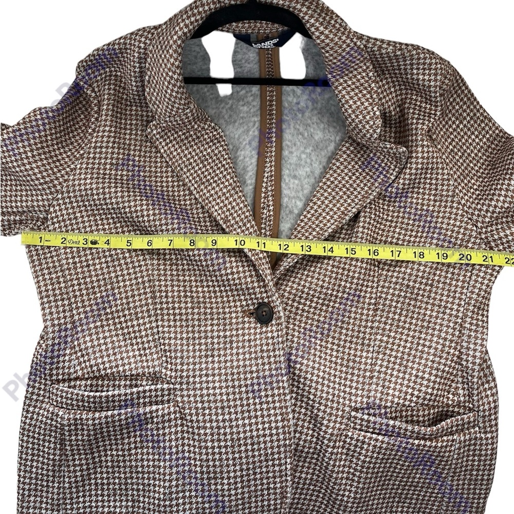 Lands End Tan White Hounds Tooth Knit Blazer Size XL/18 - Picture 8 of 9